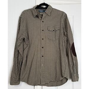 Polo Ralph Lauren Men’s L Gingham Flannel Shirt Leather Elbow Patches